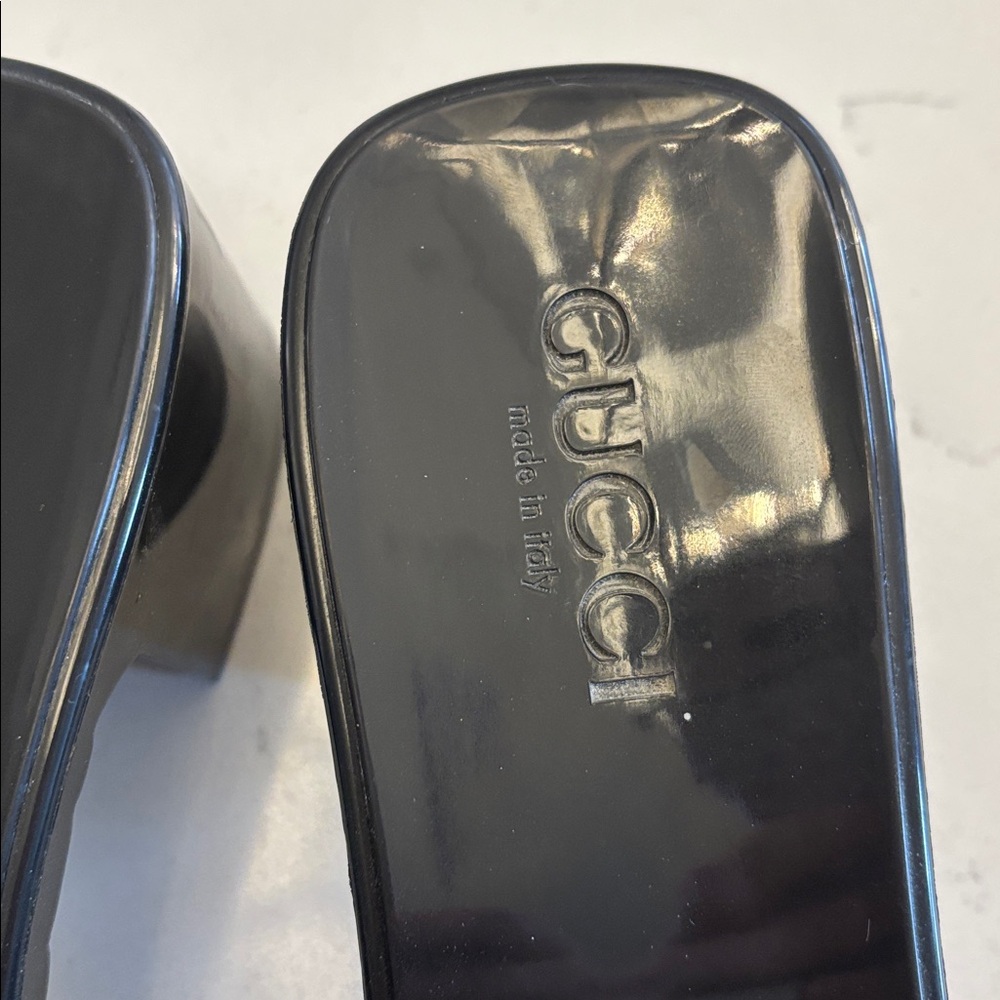 Gucci Black Patent Logo Slide Mules - Picture 3 of 8